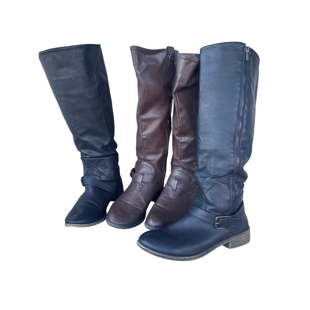 Women's Low Heel Tall Riding Fashion Boots 2 pairs both Size 9 Brown and Black